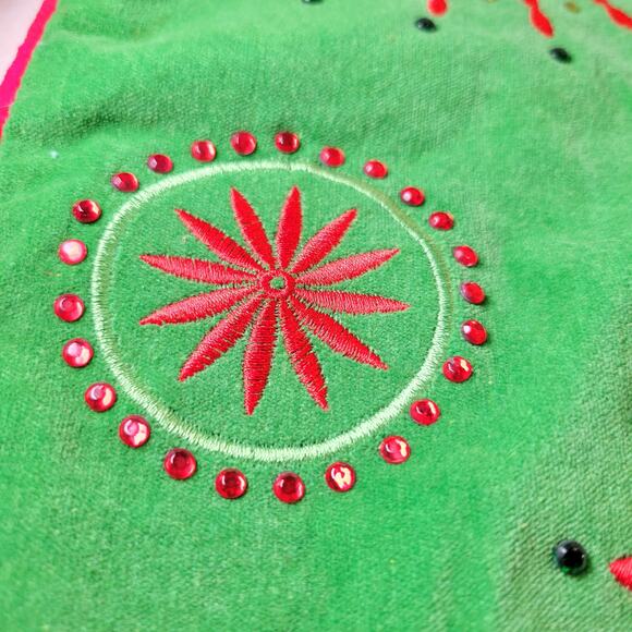 Christmas Stockings Set of 2 Green Red Embroidered Rhinestone 19" Holiday Decor - Picture 15 of 16